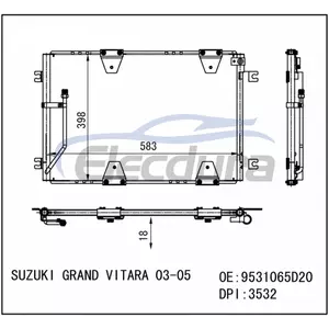 95310-65D20 Suzuki Grand Vitara 2003-2005 Condensator A/C 18mm Miez