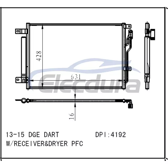55111484 Dodge Dart 2013-2016 A/C kondenz&aacute;tor 16mm j&aacute;dro