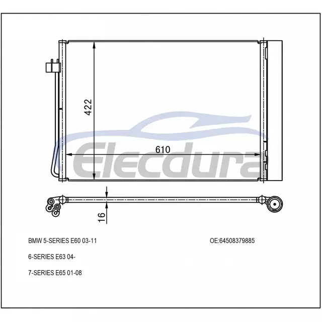 8.379.885 BMW 5 Series E60/E61 2001-2011 A/C Condenser 5mm Fin Height