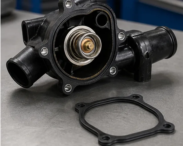 Automotive thermostat housing gasket and flange details for supplier fitment checks