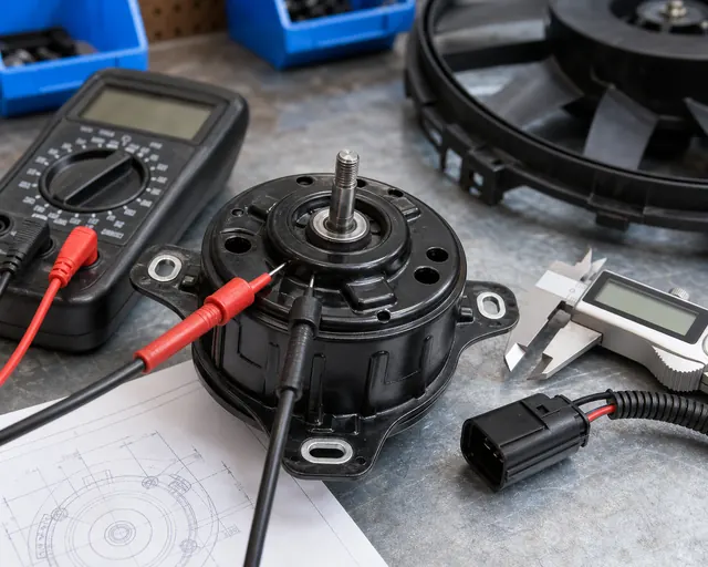 Cooling fan motor bench test and shaft measurement before bulk purchase