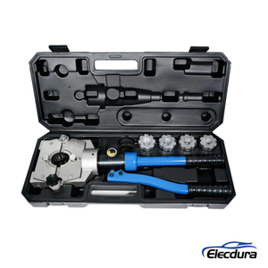 Portable hydraulic hose crimping tool kit for automotive hose service distributors