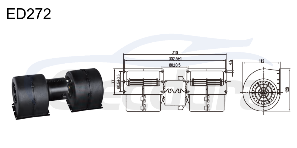 27V 160W HVAC blower motor assembly, 640m&sup3;/h airflow