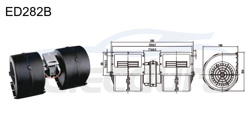 27V 380W HVAC blower motor assembly, 1000m&sup3;/h airflow