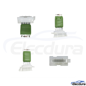 OE-standard 1K0959263A 4-pin blower motor resistor for VW Golf, Tiguan, Passat, and Audi A3 with integrated thermal fuse.