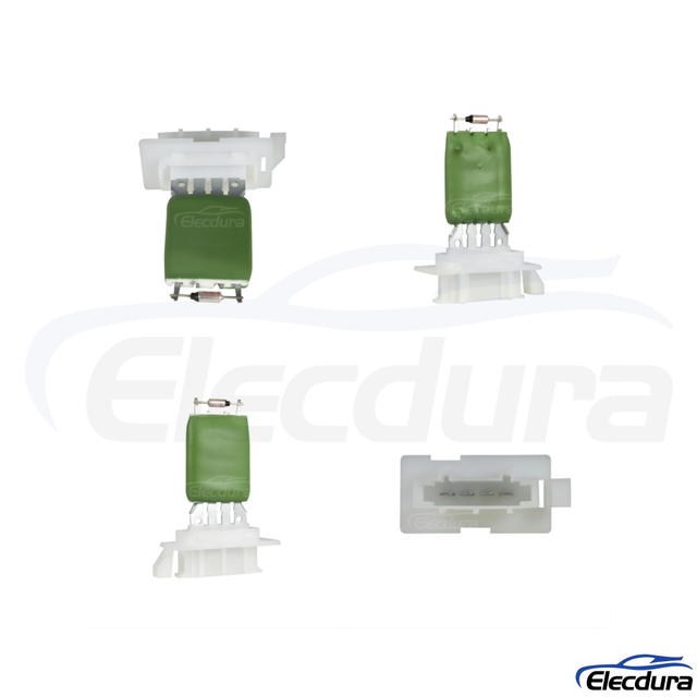OE-standard 1K0959263A 4-pin blower motor resistor for VW Golf, Tiguan, Passat, and Audi A3 with integrated thermal fuse.