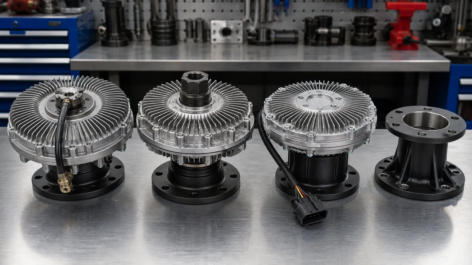 Heavy duty truck pneumatic fan clutches two speed drives and electronic viscous fan clutches
