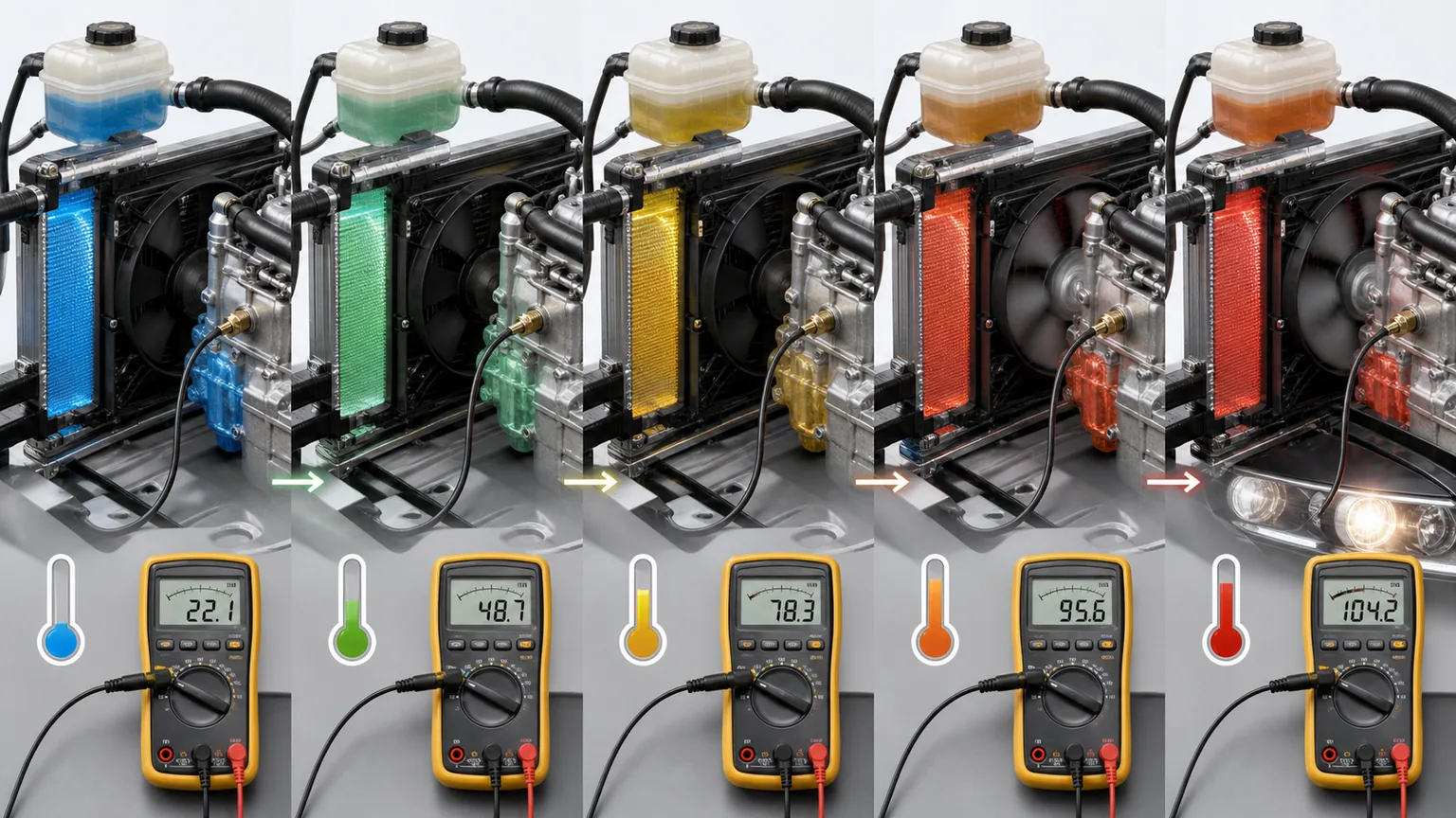 Coolant voltage test sequence for key off key on engine idle and individual electrical loads