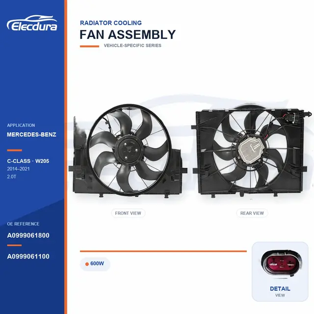 Radiator Cooling Fan Assembly for Mercedes-Benz W205 600W A0999061800 Bulk Supply