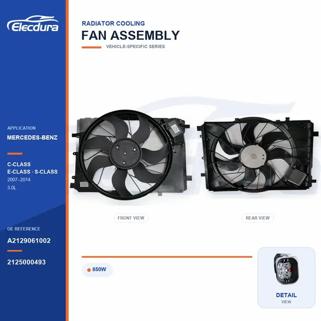 Radiator Cooling Fan Assembly for Mercedes-Benz W212 / C218 850W A2129061002 Bulk Supply
