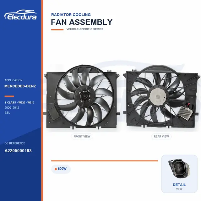 Radiator Cooling Fan Assembly for Mercedes-Benz W220 / W215 600W A2205000193 Bulk Supply
