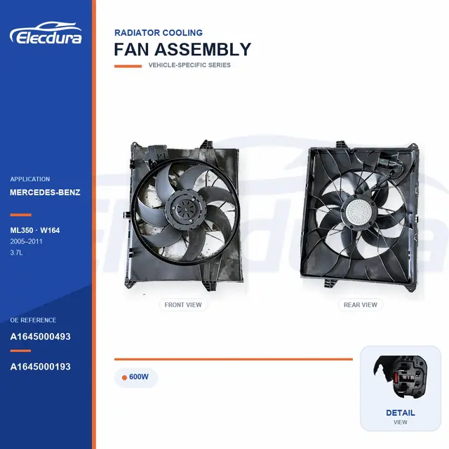 Radiator Cooling Fan Assembly for Mercedes-Benz W164 600W A1645000493 Bulk Supply
