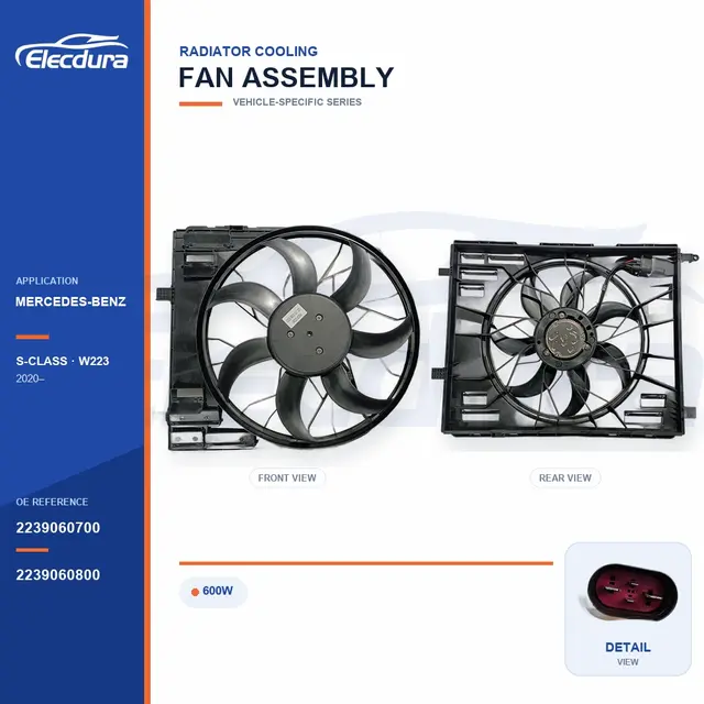 Radiator Cooling Fan Assembly for Mercedes-Benz W223 600W 2239060700 Bulk Supply