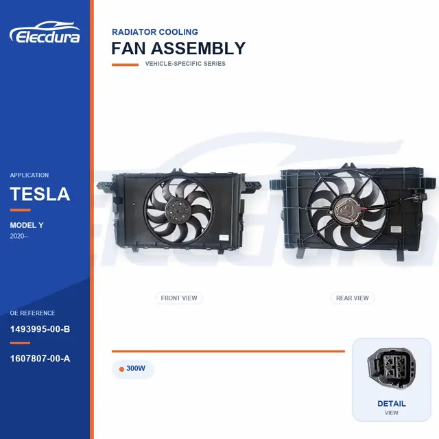 Radiator Cooling Fan Assembly for Tesla Model Y 300W 1493995-00-B Bulk Supply