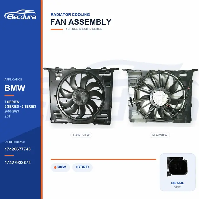 Radiator Cooling Fan Assembly for BMW G38 / G30 600W 17428677740 Bulk Supply