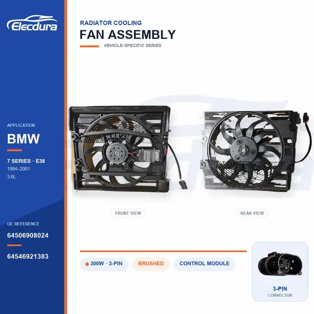 Radiator Cooling Fan Assembly for BMW E38 300W 64506908024 Bulk Supply