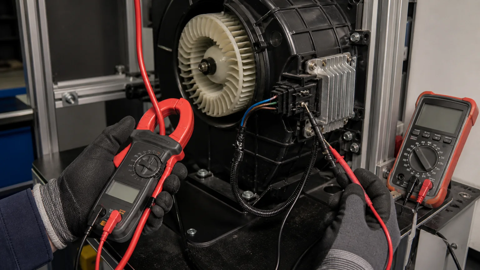 Blower motor current and regulator voltage drop test