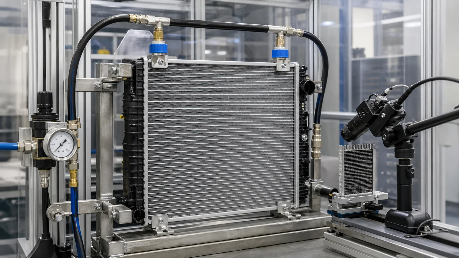 Aftermarket radiator pressure cycle and fin quality inspection