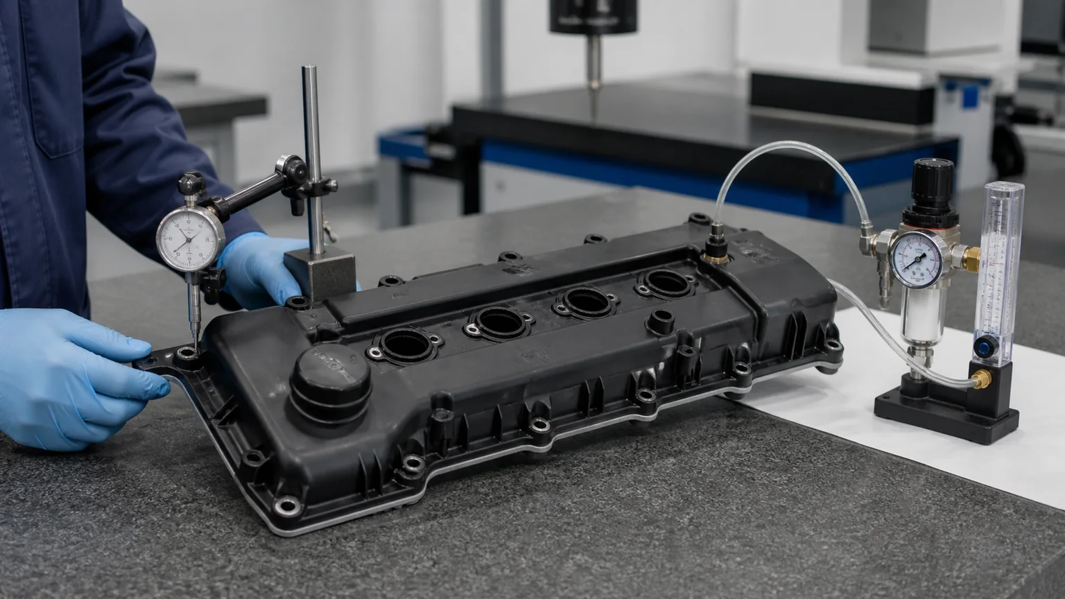 Engine valve cover flatness and PCV function inspection