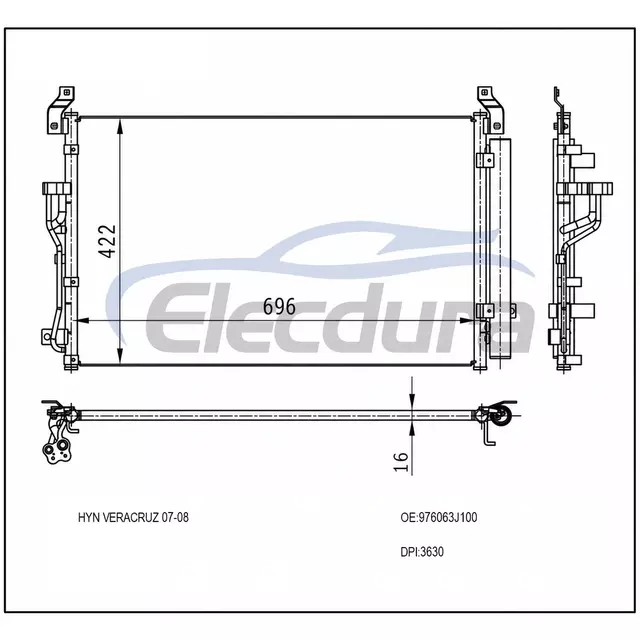 976063J100 Hyundai Veracruz 2007-2012 Klima Kondansat&ouml;r&uuml; 16mm &Ccedil;ekirdek