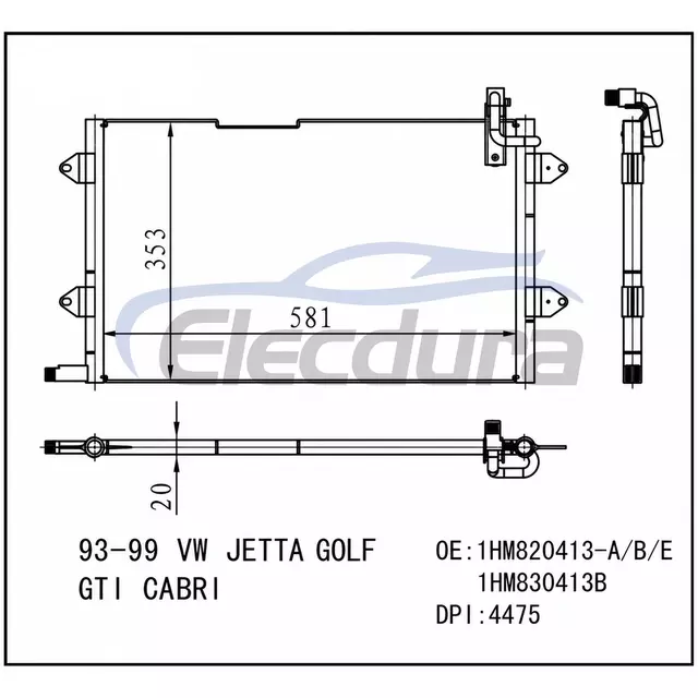 1HM820413-A Volkswagen Jetta Golf Gti Cabri 1993-1999 Condensator A/C