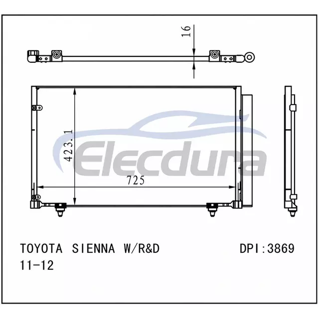 8846008020 Toyota Sienna 2011-2012 A/C Condenser Assembly 16mm Core