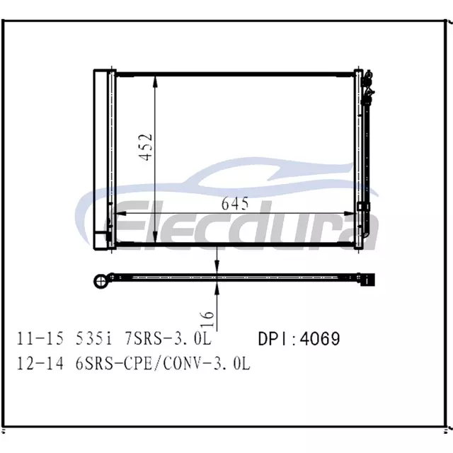 6450.9.391.489 BMW 5 Series F07/F10 2010-2019 A/C Condenser 5mm Fin Height