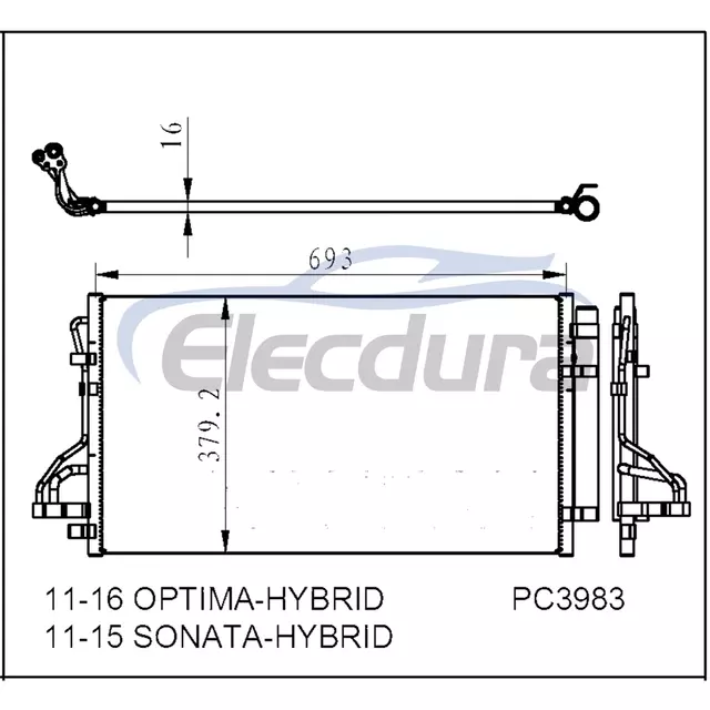 976064R000 Hyundai Optima-Hybrid 2011-2016 HYBRID A/C Condenser Assembly 16mm Core