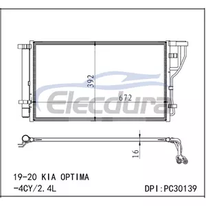 97606D5500 Kia Optima 2019-2020 2.4LA/C Condensator 16mm Core