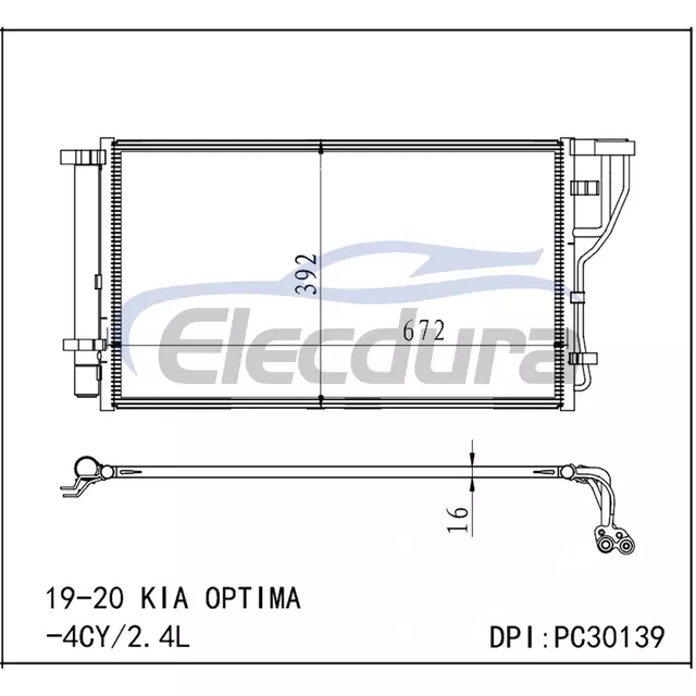 97606D5500 Kia Optima 2019-2020 2.4LA/C Kondensator 16mm kerne