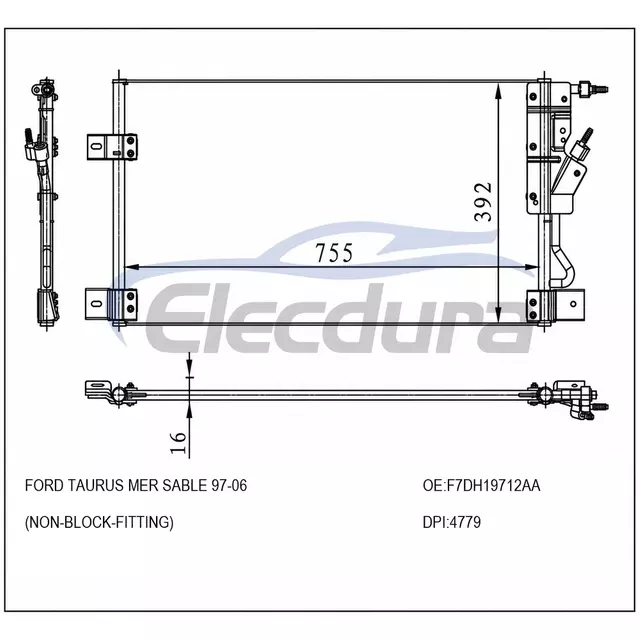F7DH19712AA Ford Taurus 1997-2007 A/C Condenser 16mm Core