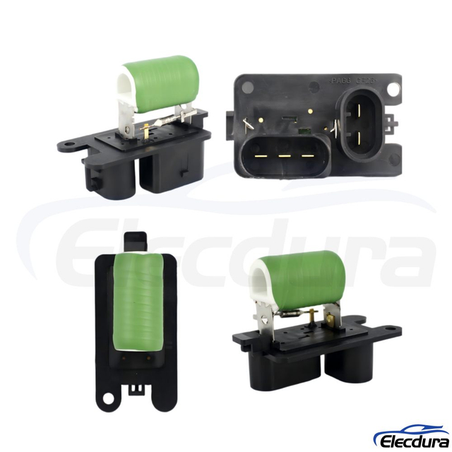 OE-standard 5U0959493 5-pin blower motor resistor for VW Golf V, Polo 9N, and Gol G5 G6 HVAC systems.