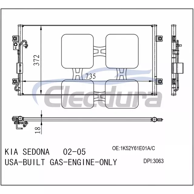 1K52Y61E01A Kia Sedona 2002-2005 A/C Condenser