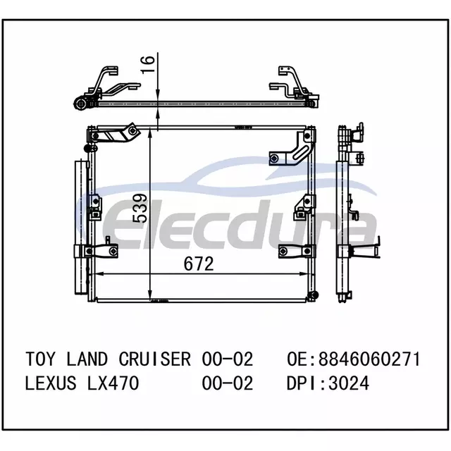8846060271 Lexus Lx470 2000-2002 A/C Condenser 16mm Core