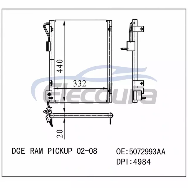 5072993AA Dodge Ram Pickup 2002-2008 A/C Condenser 20mm Core