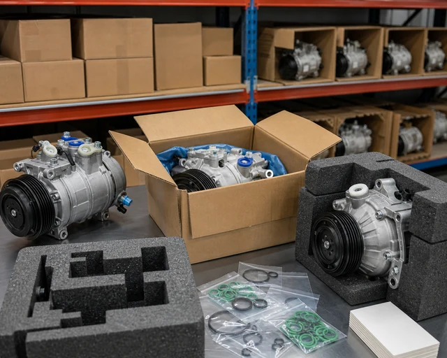 A/C compressor remote-area stocking and protective packaging for Australian distributors