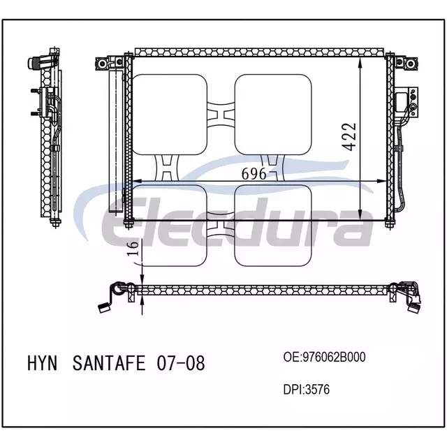 976062B000 Hyundai Santafe 2007-2008 A/C Condenser Assembly 16mm Core