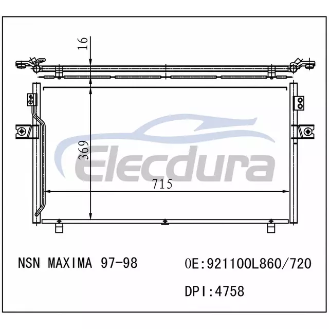 92110-0L710 Nissan Maxima 1995-2000 A/C Condenser 16mm Core