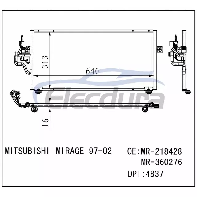 MR-218428 Mitsubishi Mirage 1997-2002 A/C Condenser 16mm Core