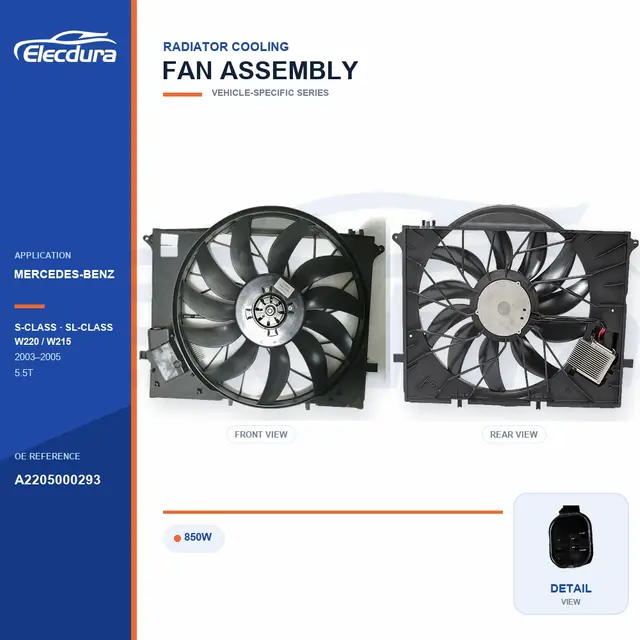 Radiator Cooling Fan Assembly for Mercedes-Benz W220 / W215 850W A2205000293 Bulk Supply