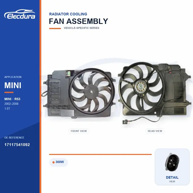 K&oslash;lerventilator komplet til BMW MINI R53 300W 17117541092 Bulk Supply