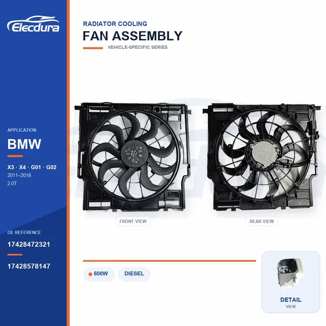 Radiator Cooling Fan Assembly for BMW G01 / G02 600W 17428472321 Bulk Supply