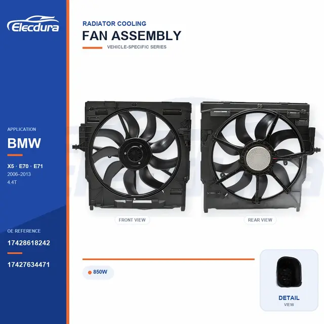 Radiator Cooling Fan Assembly for BMW E70 / E71 850W 17428618242 Bulk Supply