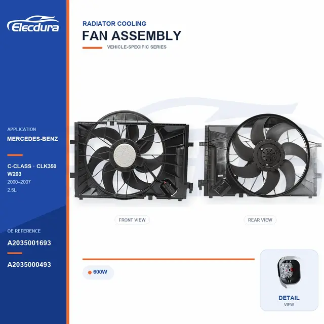 Radiator Cooling Fan Assembly for Mercedes-Benz W203 600W A2035001693 Bulk Supply