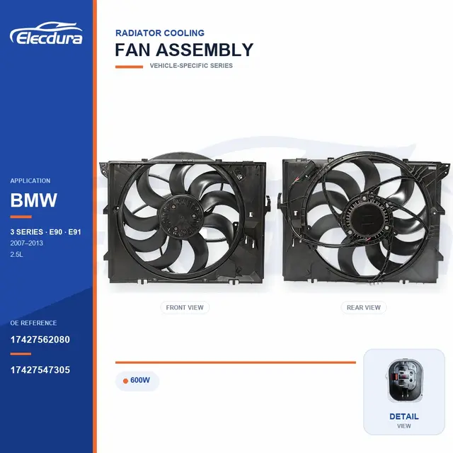 Radiator Cooling Fan Assembly for BMW E90 / E91 600W 17427562080 Bulk Supply