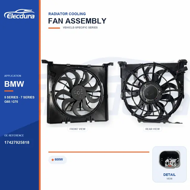 Radiator Cooling Fan Assembly for BMW G68 / G70 600W 17427925818 Bulk Supply