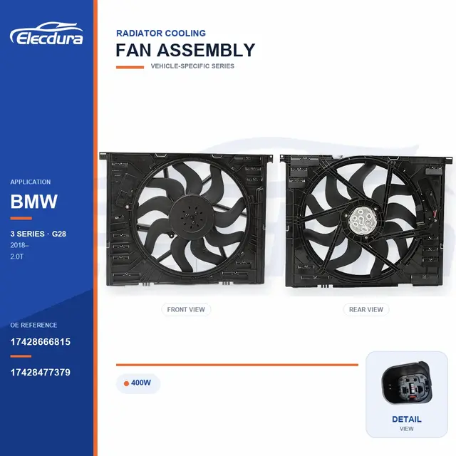 Radiator Cooling Fan Assembly for BMW G28 400W 17428666815 Bulk Supply