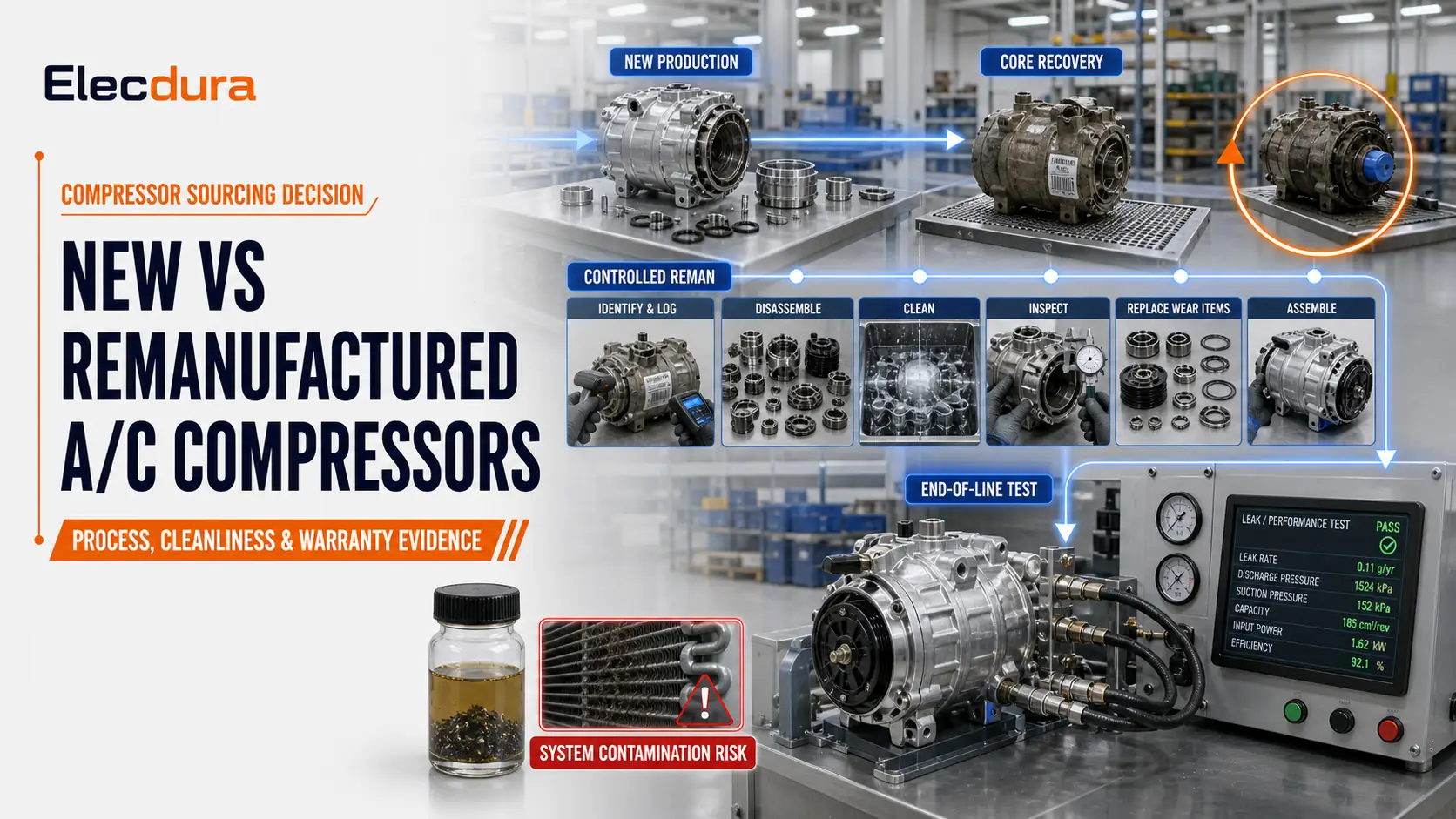 New vs Remanufactured AC Compressors: Core Returns, Flushing Evidence, and Warranty Risk