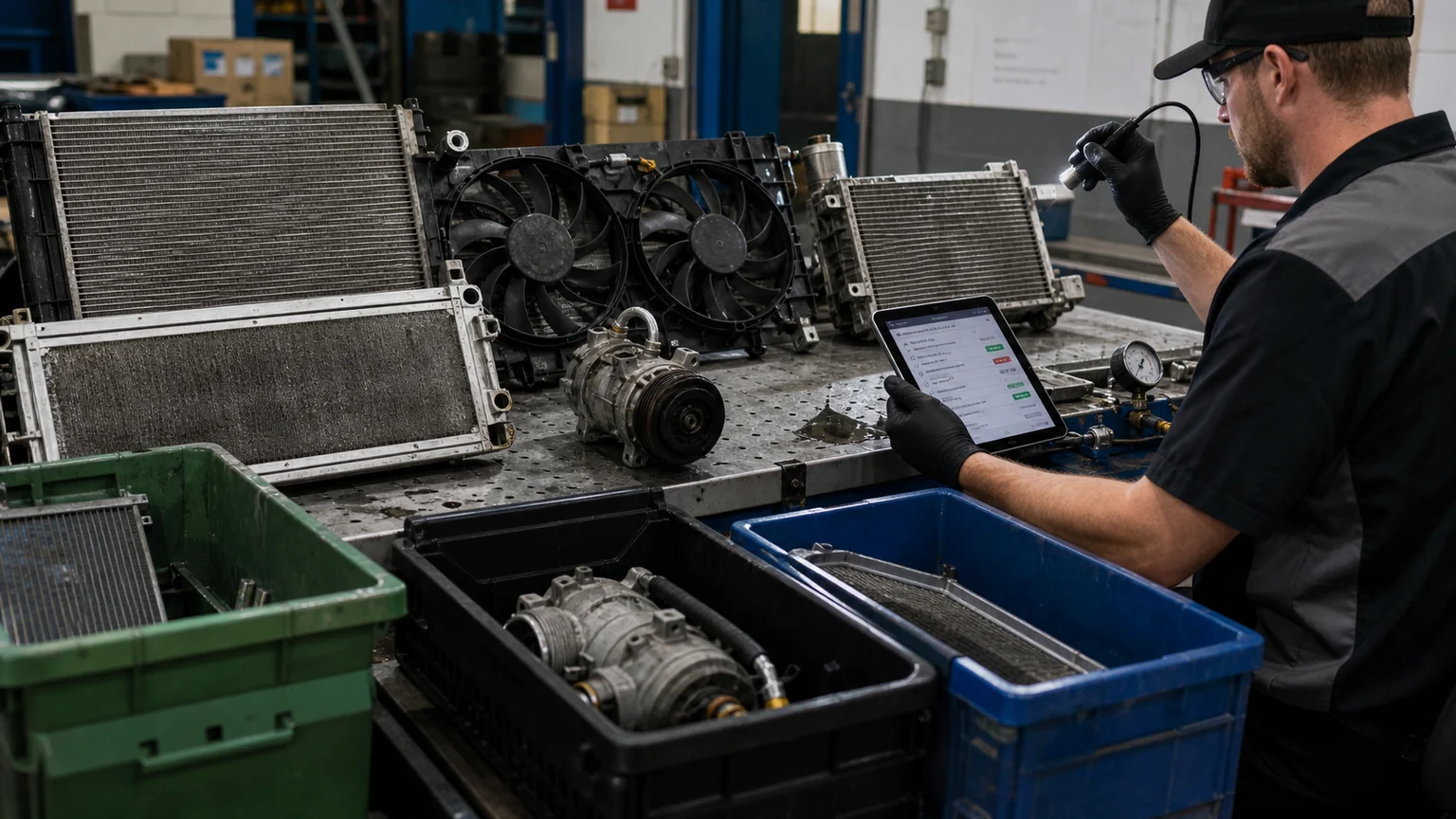 Condition-based triage of returned radiators fans condensers and compressors