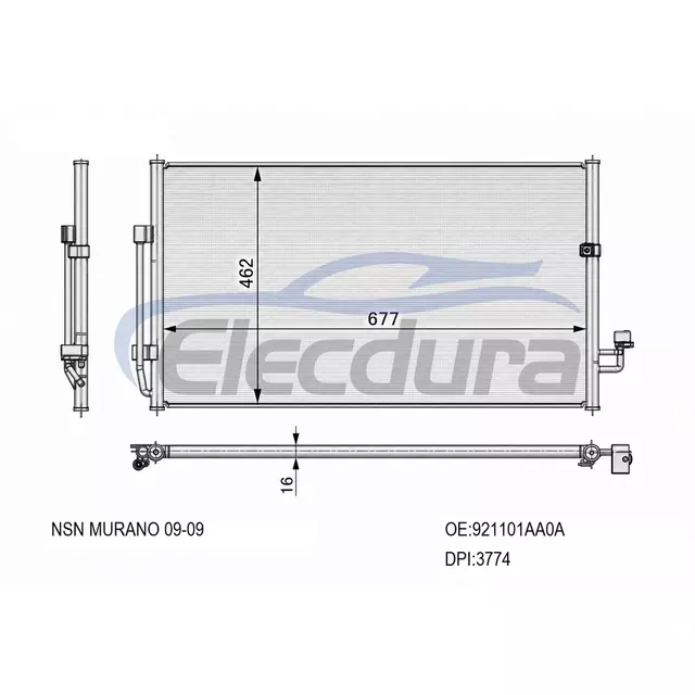921101AA0A Nissan Murano 2009+ A/C kondenz&aacute;tor 16mm j&aacute;dro